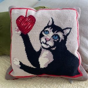 Embroidered Cat Pillow Black Red